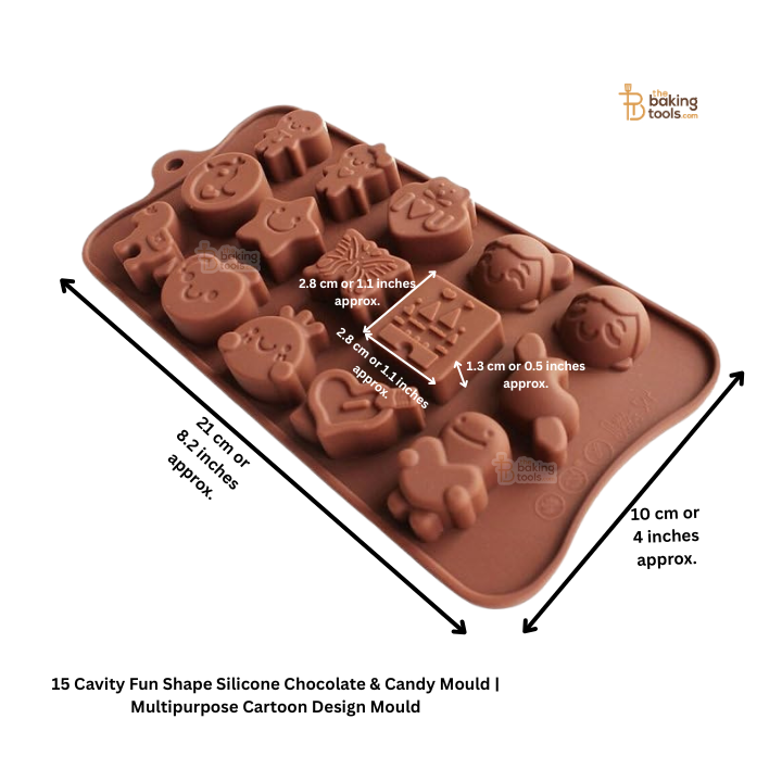15 Cavity Fun Shape Silicone Chocolate & Candy Mold | Multipurpose Cartoon Design Mould